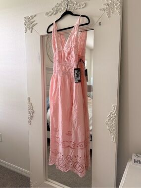Light Pink Eyelet Maxi Dress with Smocked Waist